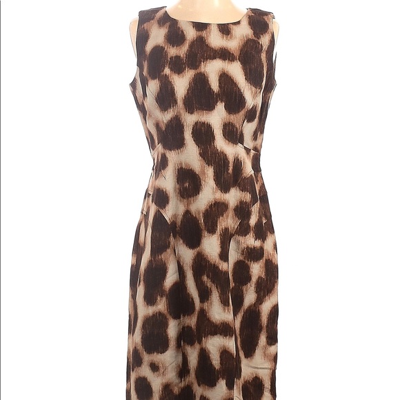 Calvin Klein Animal Print Sleeveless Sheath Dress Brown Tan Size 8 - Picture 10 of 10